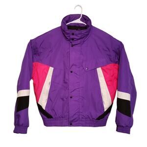 Vintage Double Black Ski Jacket Coat Purple Pink White Black Large 80s 90s